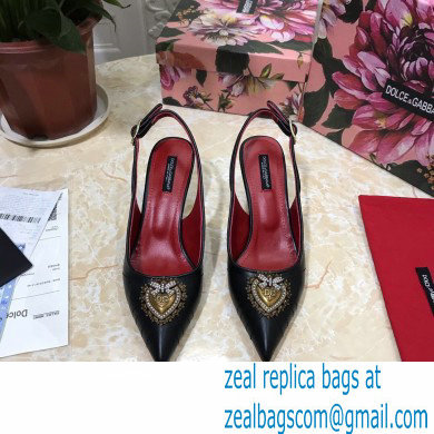 Dolce  &  Gabbana Heel 6.5cm Quilted Leather Devotion Slingbacks Black/Red 2021
